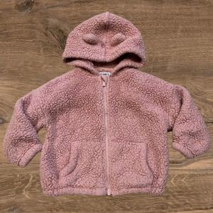 Old Navy Toddler Girls Pink Sherpa Critter Hoodie Jacket - Size 2T